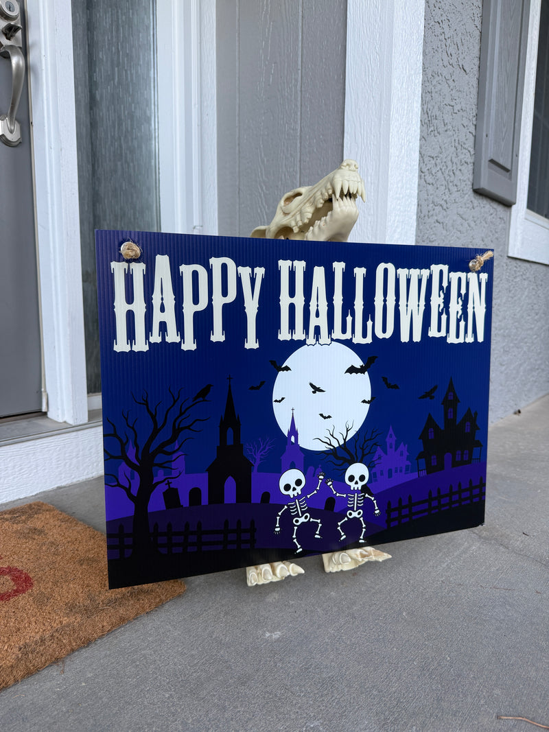 Happy Halloween Dancing Skeletons — Door & Yard Sign