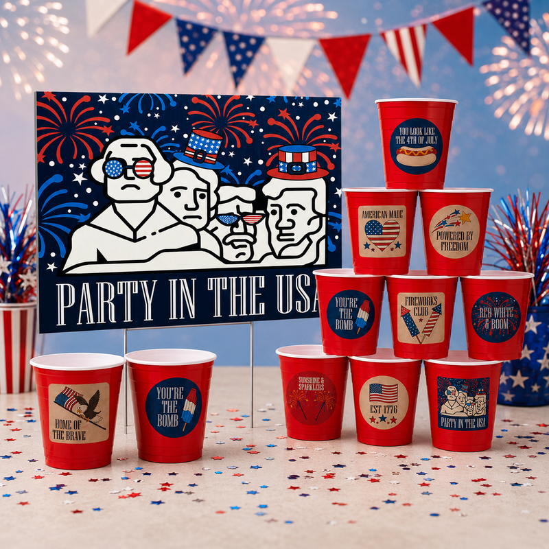 Backyard Bash yard sign and cup stickers bundle