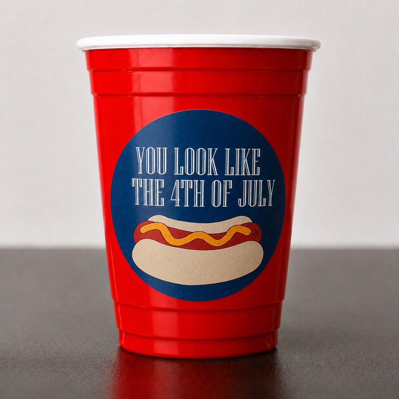 July hot dog cup sticker