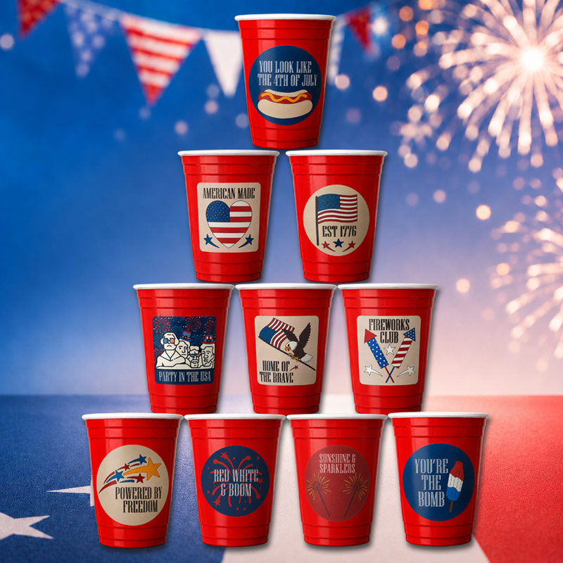 4th of July party cup stickers set